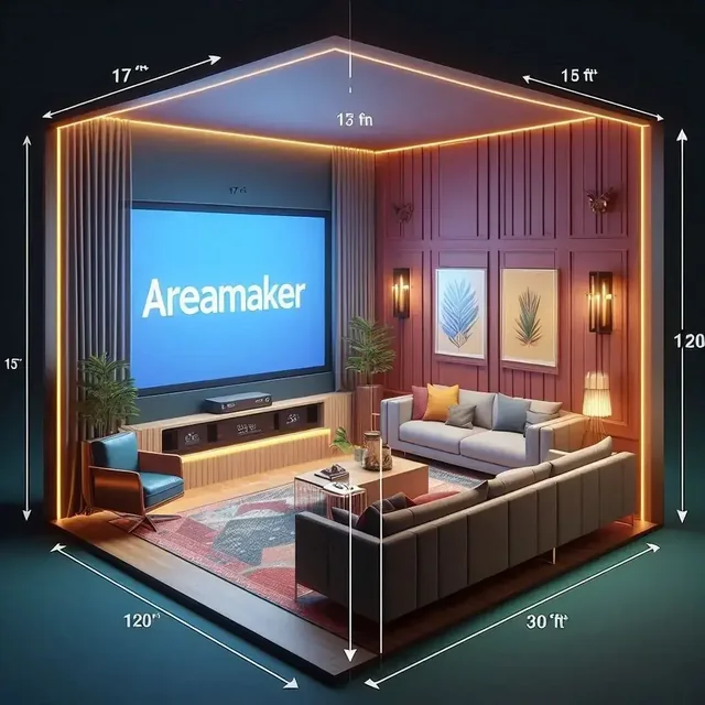 Area Maker 3D room layout with dimensions